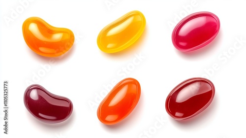  Set with delicious color jelly beans on white background 