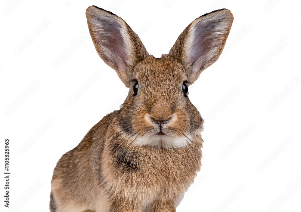 Obraz premium Young European rabbit facing and looking at the camera isolated on a transparent or white background