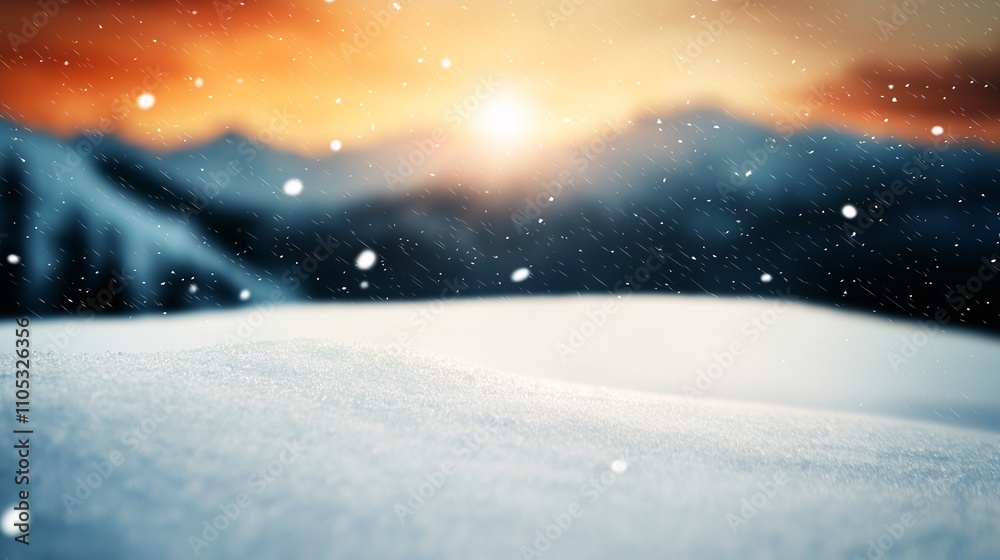 Serene Winter Landscape at Dawn with Gentle Snowfall and Soft Light Over Snow-Covered Terrain in a Peaceful Atmosphere Serene Winter Landscape at Dawn with Gentle Snowfall and Soft Light Over Snow-Covered Terrain in a Peaceful Atmosphere