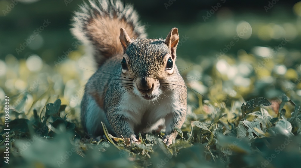 Obraz premium Squirrel on the grass. closeup