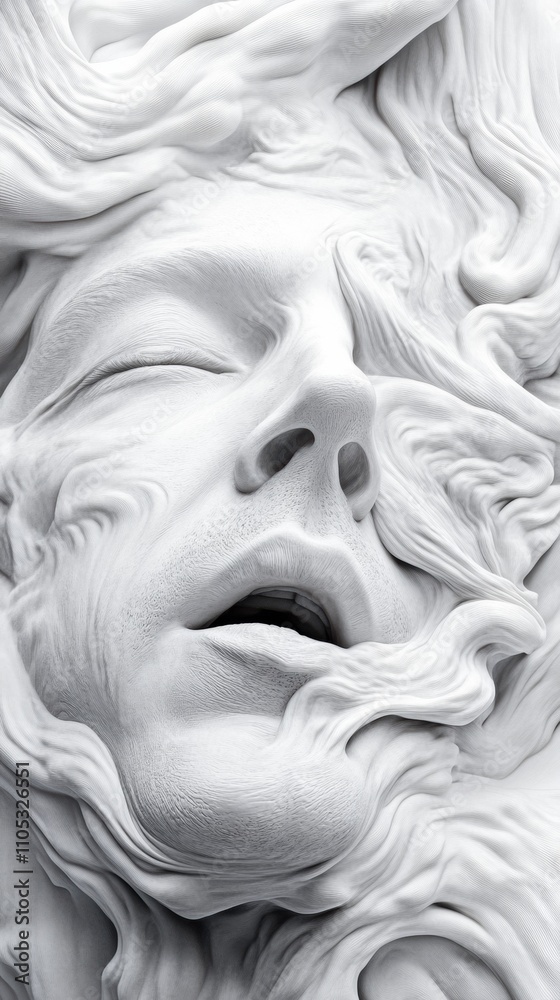 Surreal face emerging from swirling white textures, evoking a dreamlike state, AI Surreal face emerging from swirling white textures, evoking a dreamlike state, AI