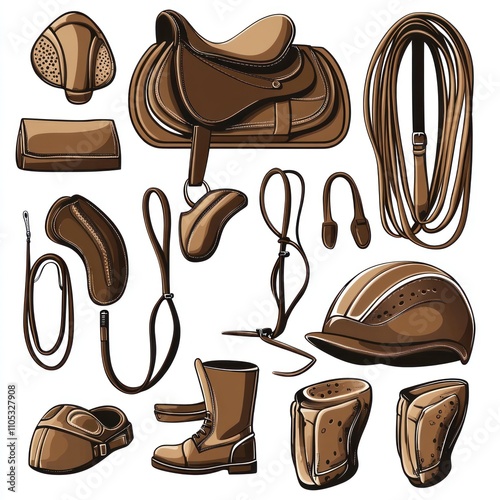 Equestrian Gear Illustration: Saddles, Helmets, Boots, and More photo