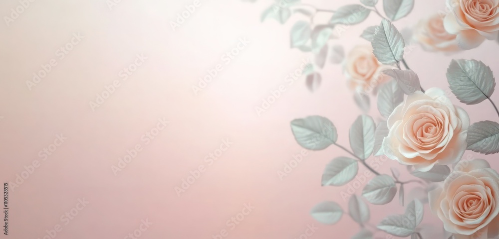 A delicate floral background with soft pastel roses and leaves, set against a pale pink backdrop. A delicate floral background with soft pastel roses and leaves, set against a pale pink backdrop.