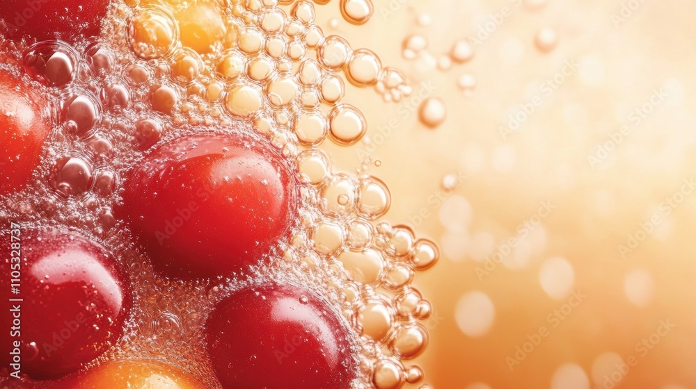 Bubbles dance around vibrant red berries in a refreshing, fizzy beverage, AI Bubbles dance around vibrant red berries in a refreshing, fizzy beverage, AI