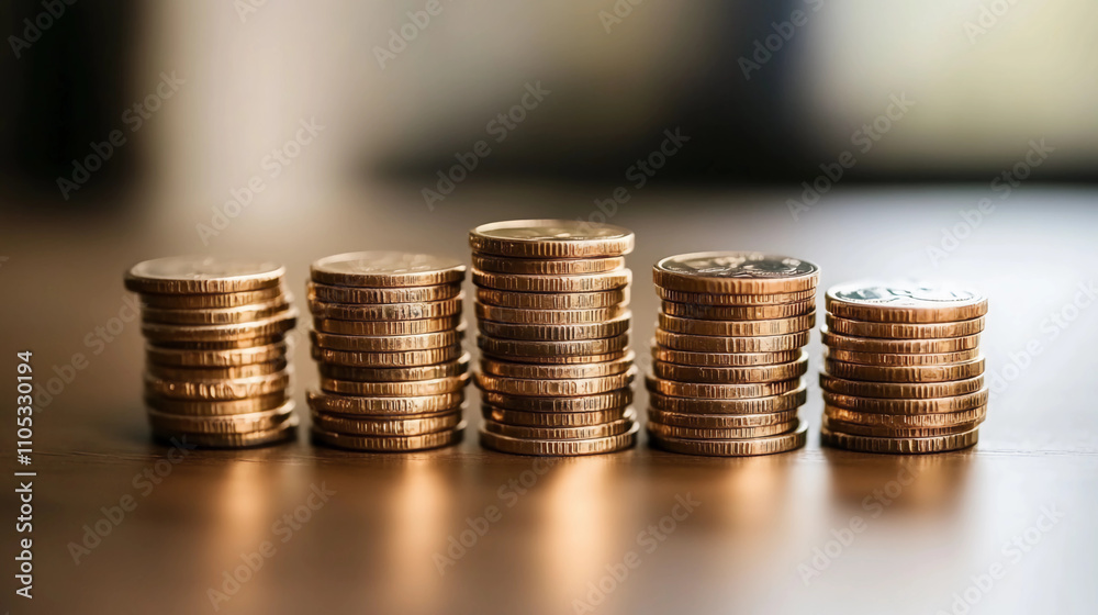 A close-up image of neatly stacked coins on a wooden surface, showcasing various coin heights and a warm, soft focus background. A close-up image of neatly stacked coins on a wooden surface, showcasing various coin heights and a warm, soft focus background.
