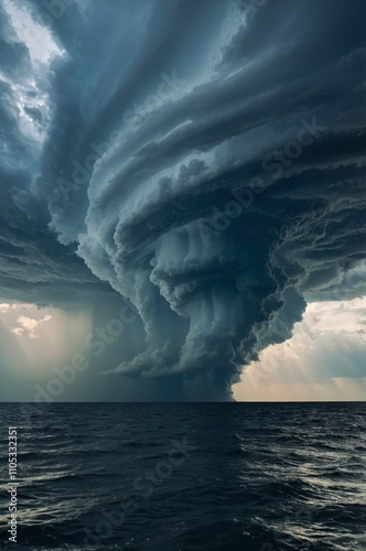 Cloudy storm in the sea before rainy.tornado storms cloud above the sea. Monsoon season. Storm in the sea.Wonder of natural disaster.Cloud before rain,Sky before the storm.use for background wallpaper photo