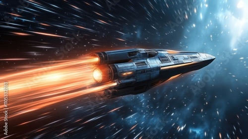 Wallpaper Mural Spaceship accelerating to light speed, with stars stretching into lines around it Torontodigital.ca