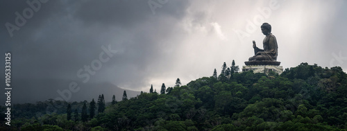 Statue of Big Buddha overlooking Lantau island - Hong Kong
