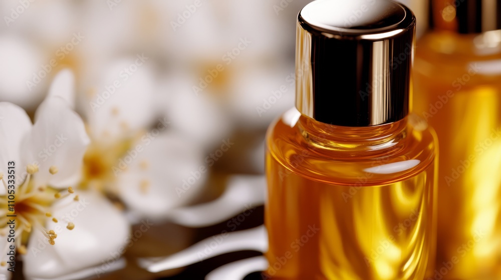 close up of a small bottle of moisturizer, serum or cosmetic, with copy space.
