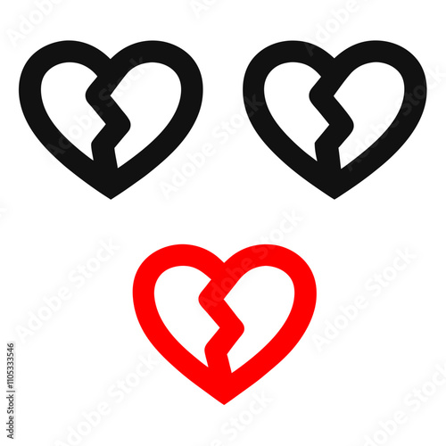 set of broken heart icon vector heartache symbol vector