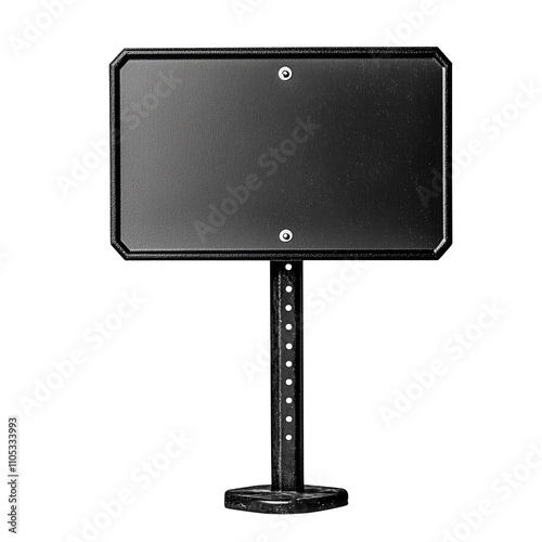 Metallic black stand-up signal for advertising messages and promotions, transparent backdrop, PNG format photo