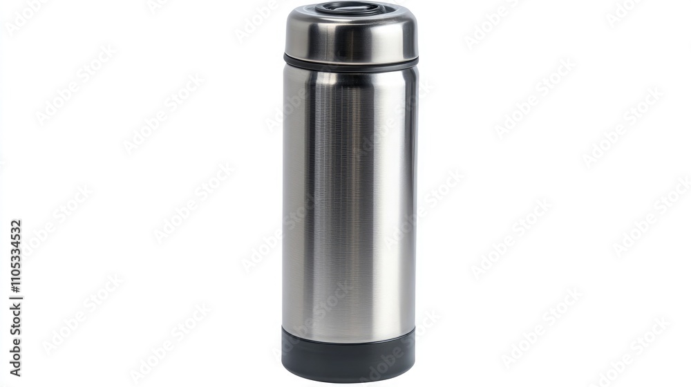 Stainless steel thermos for hot and cold beverages isolated on white background Stainless steel thermos for hot and cold beverages isolated on white background