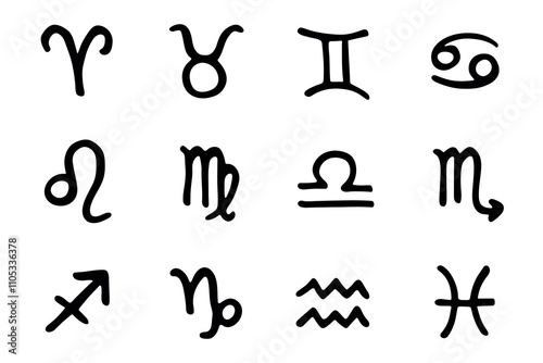 Hand drawn zodiac signs Esoteric symbol doodle set Astrology clipart Elements for design