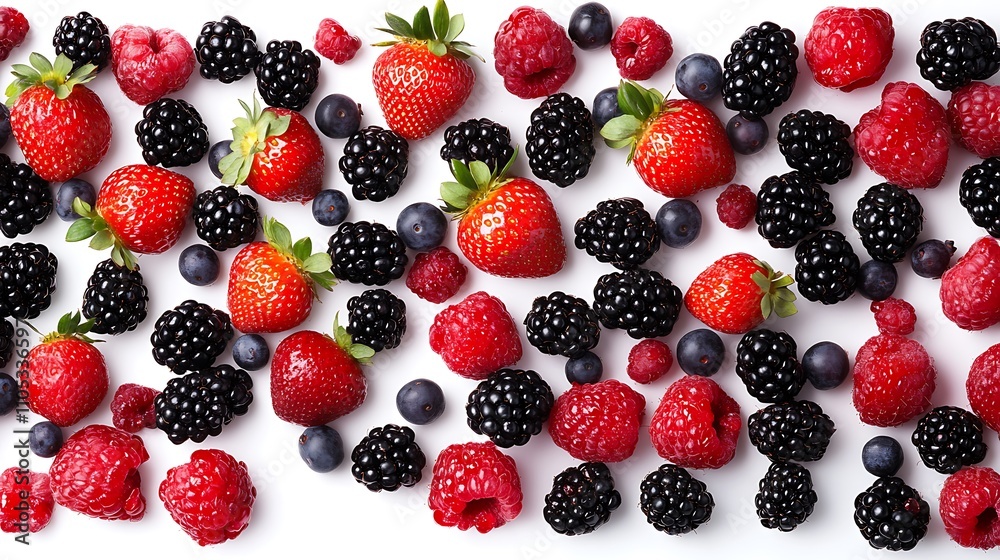A stunning composition of red and blue fruits set against a clean white backdrop. A stunning composition of red and blue fruits set against a clean white backdrop.