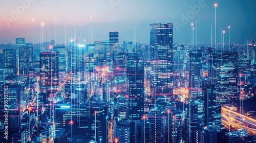 Wallpaper Mural Urban development with futuristic skyscrapers in a digital city Torontodigital.ca