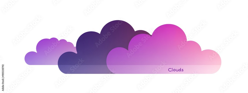An icon of clouds with purple, magenta, and blue colors on a white background An icon of clouds with purple, magenta, and blue colors on a white background