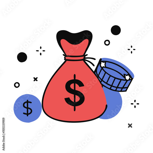 Red money bag icon with dollar sign, simple design for finance and savings concept