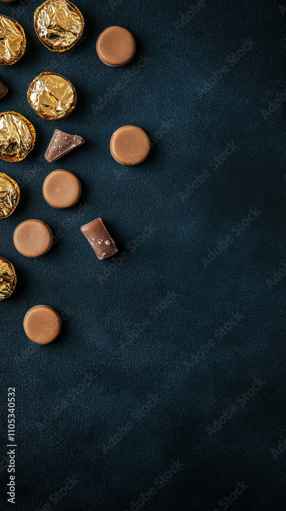 Sweets snacks junk diet food concept. Assorted chocolates on a dark background Sweets snacks junk diet food concept. Assorted chocolates on a dark background