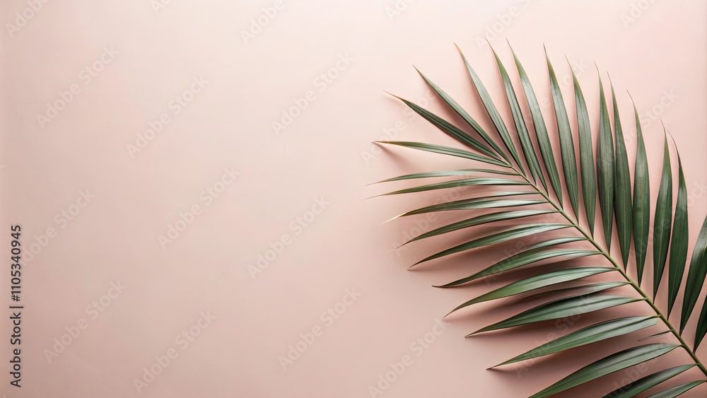 Fototapeta premium Single Palm Frond on a Soft Pink Background, Perfect for Minimalist Designs and Tropical Themed Projects