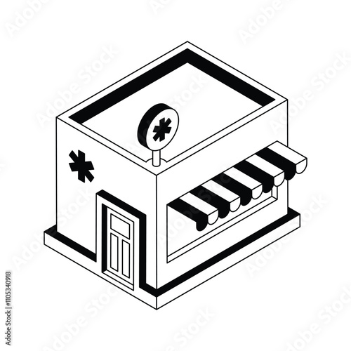 Pharmacy building icon indicating drugstores or medicine suppliers