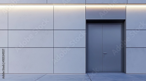 Simple grey metal door and clean white walls  creating a modern minimalist look.