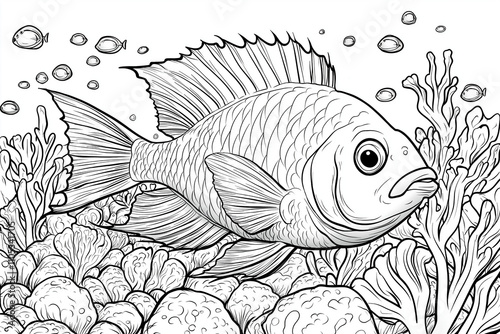 coloriage, illustration animaux marins, noir et blanc, enfants, fun, dessin, mignon, tout-petits, adorable, joli 