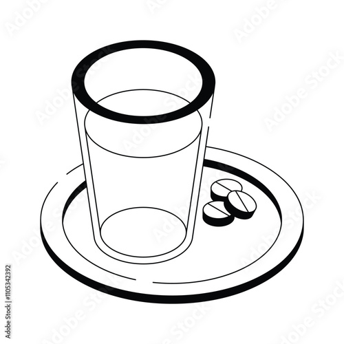 Glass of water and pills for medicine intake
