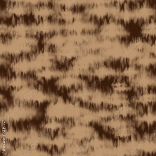 Seamless tie dye pattern with brown and beige stains. Grunge texture. Watercolor blurred background with aging effect
