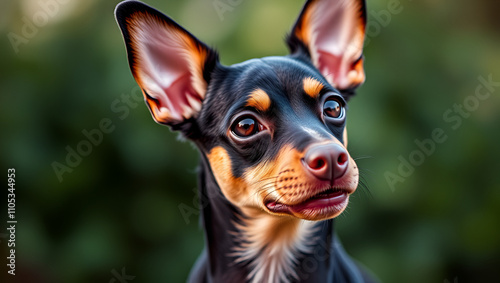 cute miniature Pinscher on the nature of the portrait photo