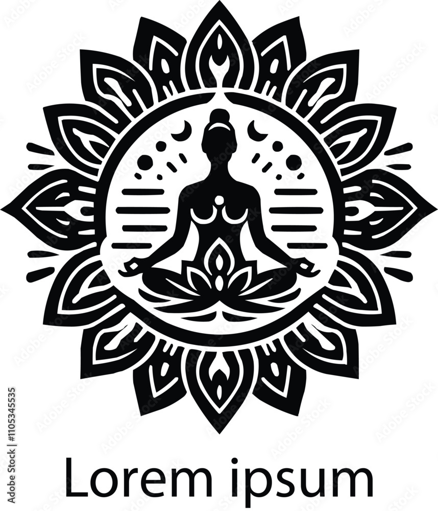 Fototapeta premium Yoga meditation Logo vector vintage icon.