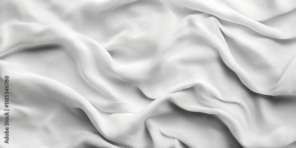 Obraz premium Wrinkled white cloth background featuring an abstract design creates a unique texture. This abstract white cloth background showcases the beauty of fabric with intricate wrinkles and smoothness.