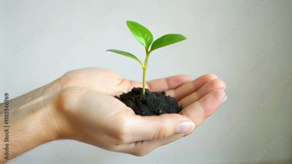 A Small Green Plant Growing in a Handful of Soil A Small Green Plant Growing in a Handful of Soil