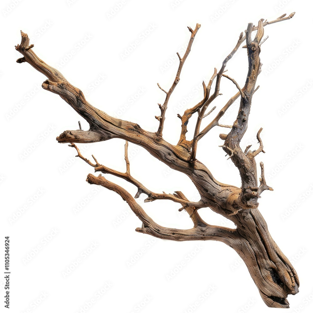 Dry branch driftwood for aquarium isolated on white background  clipping path included