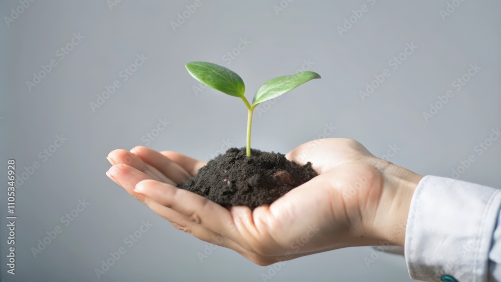 A Small Plant Sprouting from Soil Held in a Hand A Small Plant Sprouting from Soil Held in a Hand