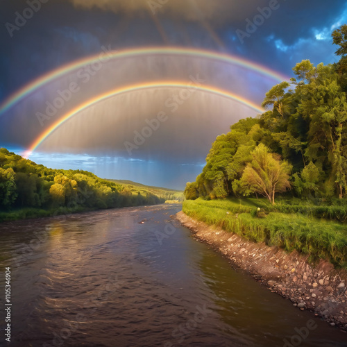 Flüsse - Regenbogenzauber in stiller Flussidylle photo