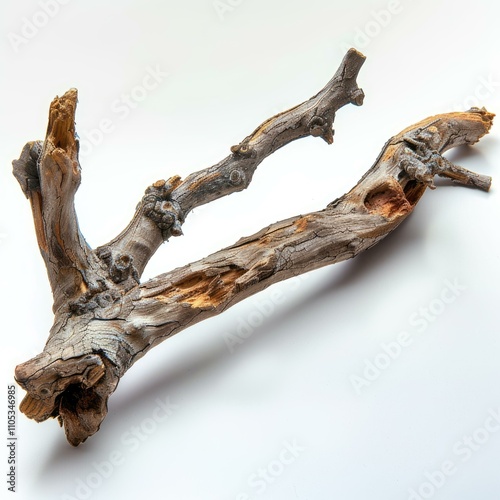 Dry branch driftwood for aquarium isolated on white background  clipping path included
