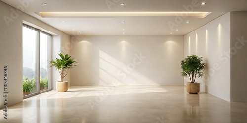 Empty Room Interior Design with Plants and Recessed Lighting