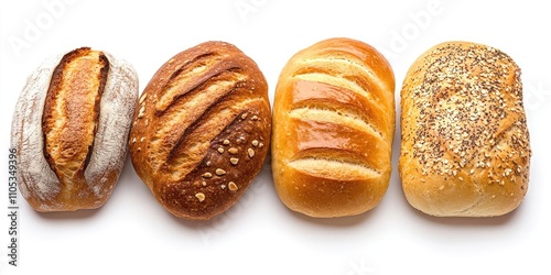 Bread displayed against a clean, isolated white background, showcasing the texture and details of the bread, perfect for emphasizing the qualities of freshly baked bread.