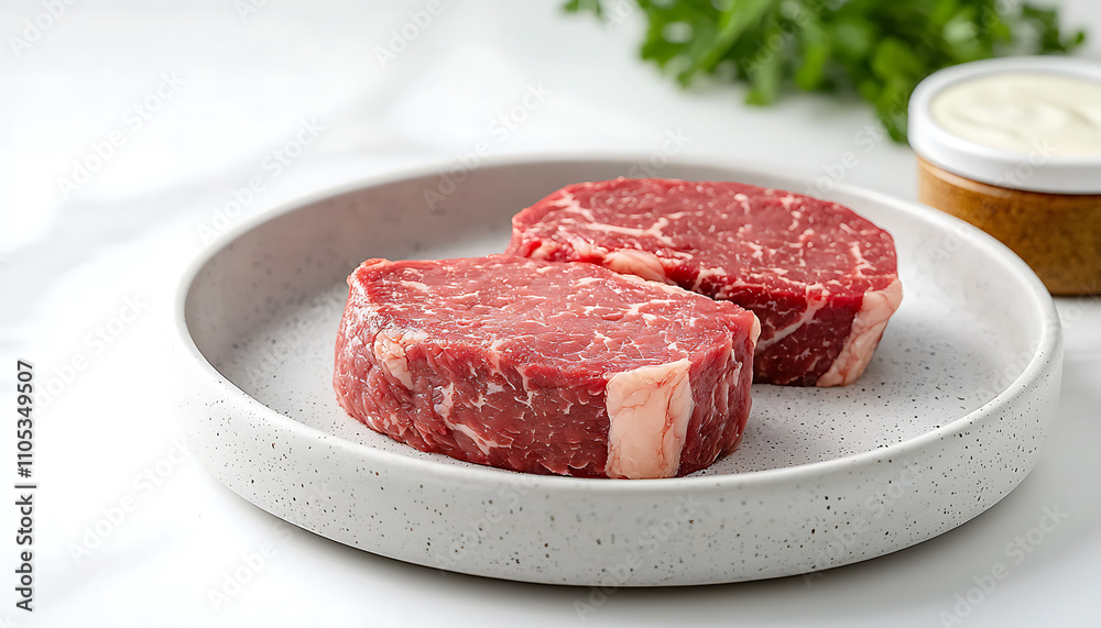 Premium raw steak culinary display in a modern kitchen environment focused on quality and freshness Premium raw steak culinary display in a modern kitchen environment focused on quality and freshness
