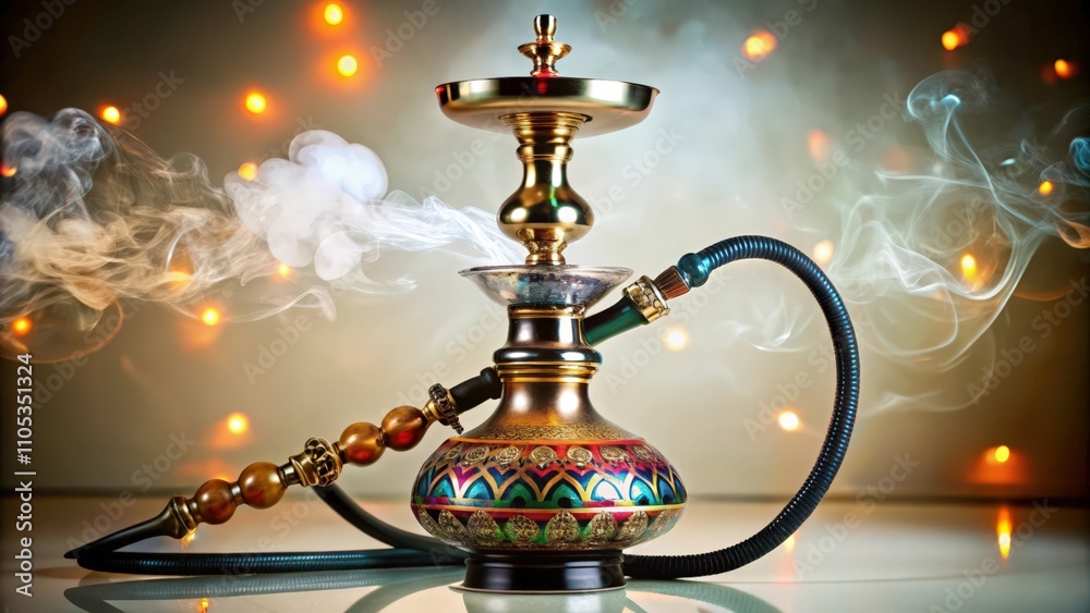 Ornate Hookah with Smoke and Bokeh Lights