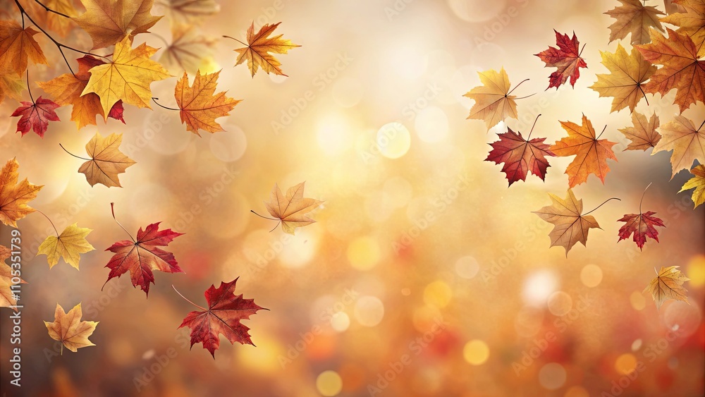 Autumn leaves gently floating on a blurred background of warm, seasonal colors Autumn leaves gently floating on a blurred background of warm, seasonal colors