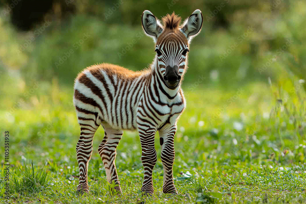 Baby zebra standing in a grassy field Baby zebra standing in a grassy field