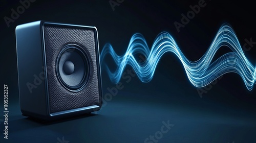 Audio speaker with oscillating blue sound waves representing professional hifi audio equipment or music production