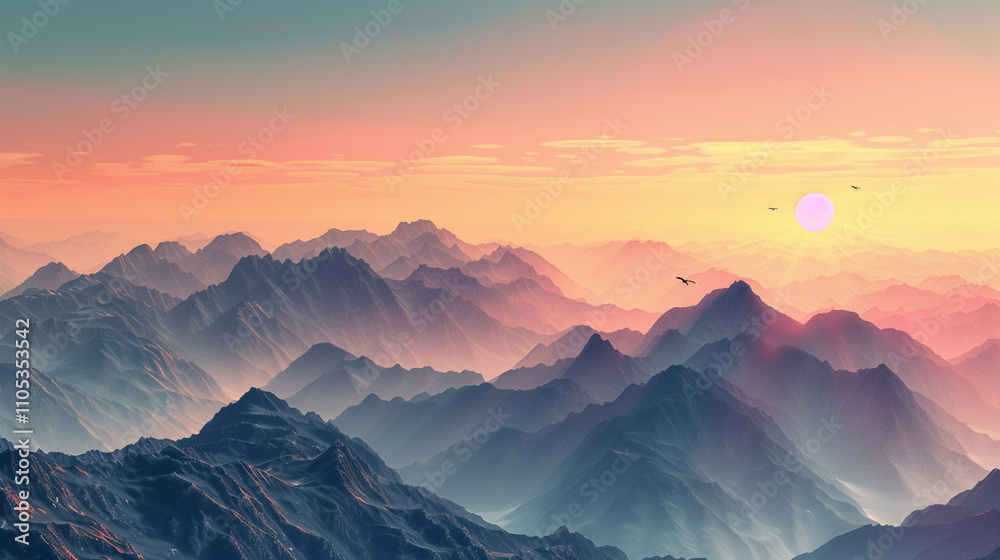 Mountain landscape at sunrise Mystical foggy mountain landscape. Mountain landscape at sunrise Mystical foggy mountain landscape.