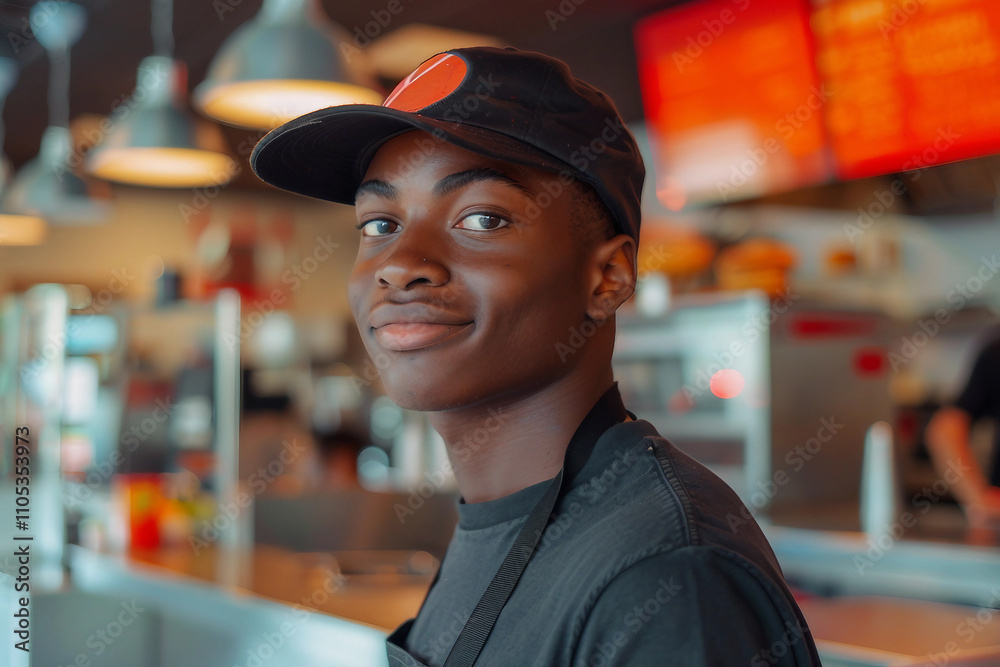 Fototapeta premium Generative AI Image of a Fast Food Chef in a Kitchen with a Focus on a Burger or fastfood eatery settings