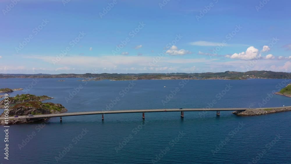 Bridge over fjord in Rogaland, western Norway with cars crossing. Bridge over fjord in Rogaland, western Norway with cars crossing.