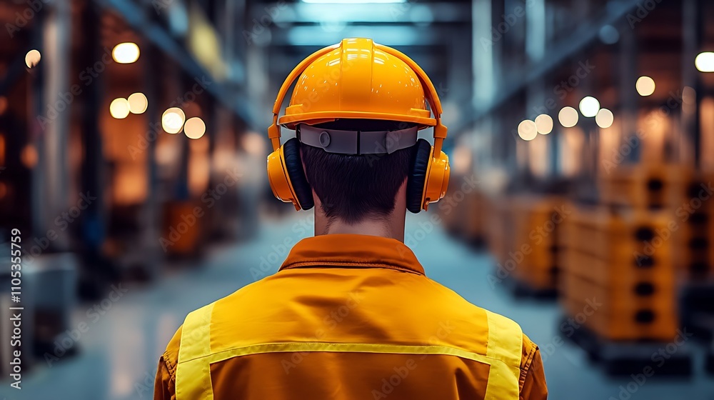 Individual wearing hearing protection in a closed area.