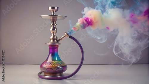 A Colorful Hookah with White Smoke Emanating from Its Bowl