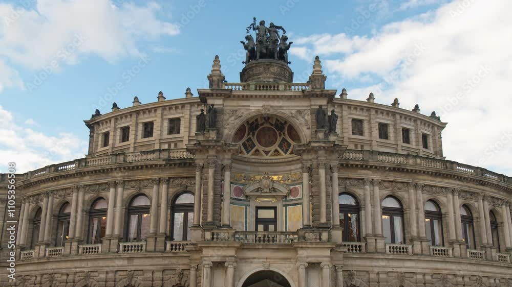 Semperoper in Dresden Sachsen Germany historic opera house close up shot vibrant blue sky