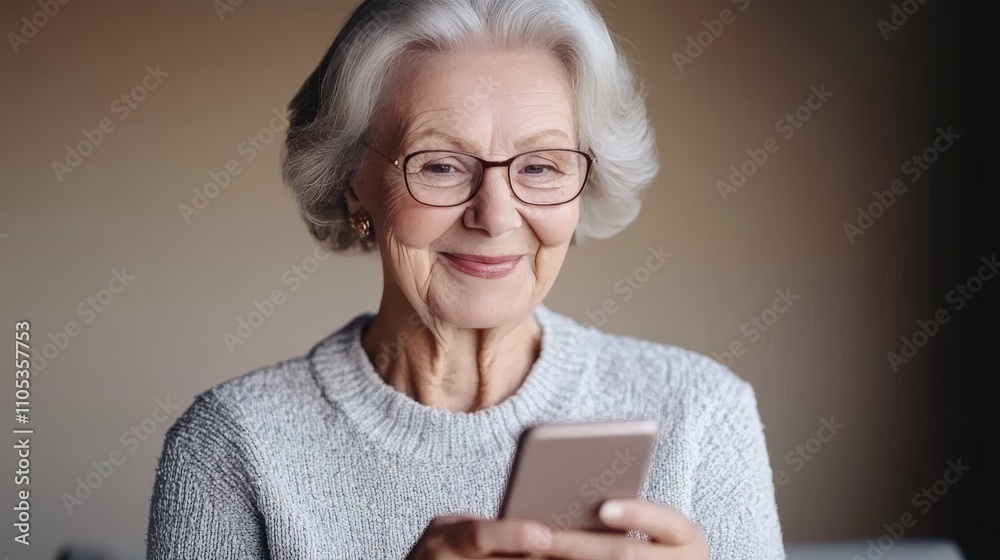 Happy Senior Woman Using Smartphone at Home, Browsing Internet, Social Media or Messaging Happy Senior Woman Using Smartphone at Home, Browsing Internet, Social Media or Messaging
